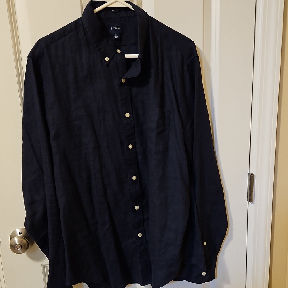 J. Crew Dark Blue Linen Casual Button Down Shirt